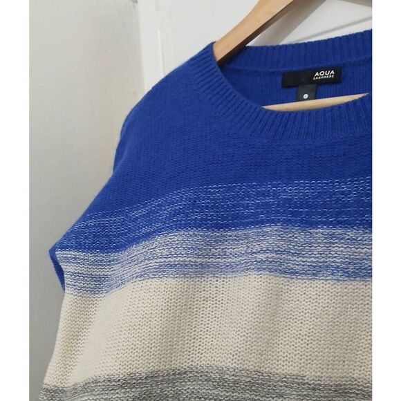 Aqua cashmere womens large 100% cashmere sweater cobalt royal blue gray - Picture 4 of 7
